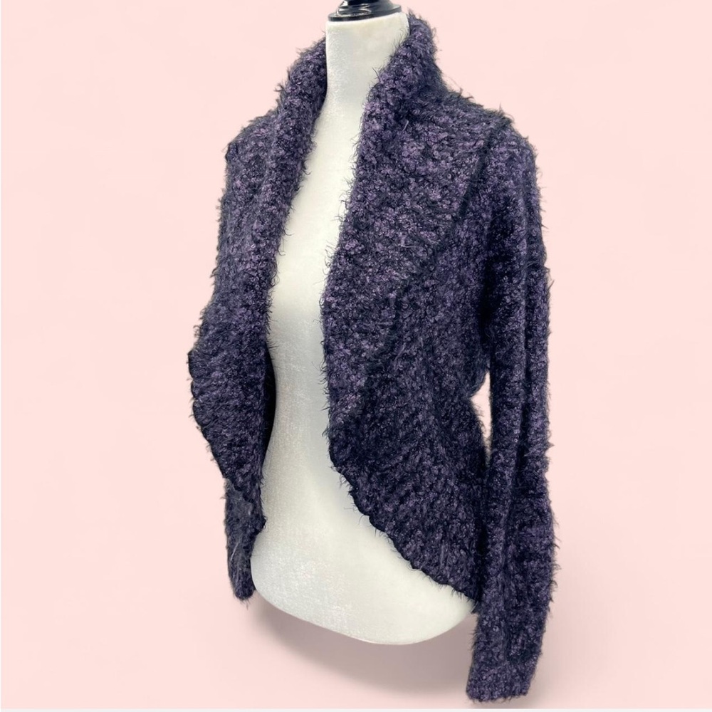 Purple and Black Fuzzy Open Cardigan